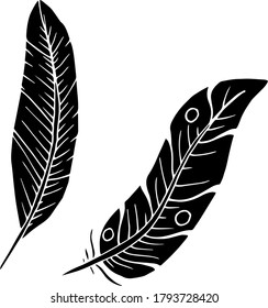 Vector decorative feather sketch. Abstraction, set. Sketch, illustration.