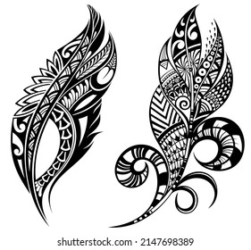 Vector Decorative Feather, Tribal design, Tattoo