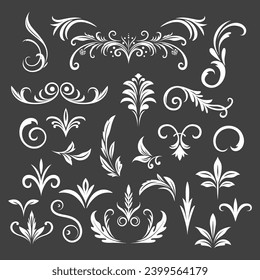 Vector Decorative Filigree Ornament Set. Ventage Header, Dividers. Retro Frame Design Elements, Filigree, Decorative Borders, Page Decorations Isolated
