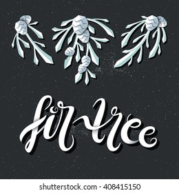 Vector decorative fir tree branches with pine cones, adapted for dark backgrounds and lettering. Christmas and New year isolated decorations and graphical elements. 