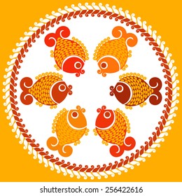 Vector decorative fish in a folk style.