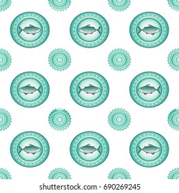 Vector decorative fish seamless pattern in blue