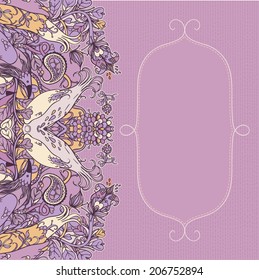 Vector decorative floral background, illustration with gorgeous ornamental frame.