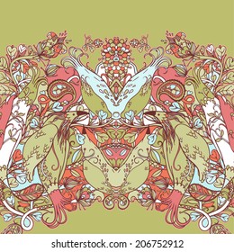 Vector decorative floral background, illustration with gorgeous ornamental frame.