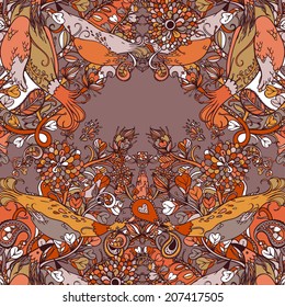 Vector decorative floral background, illustration with gorgeous ornamental frame.
