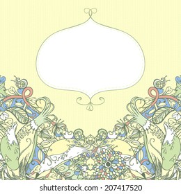 Vector decorative floral background, illustration with gorgeous ornamental frame.