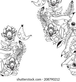 Vector decorative floral background, illustration with gorgeous ornamental frame.