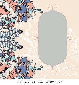 Vector decorative floral background, illustration with gorgeous ornamental frame.