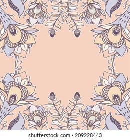 Vector decorative floral background, illustration with gorgeous ornamental frame.