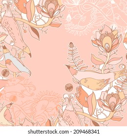 Vector decorative floral background, illustration with gorgeous ornamental frame.