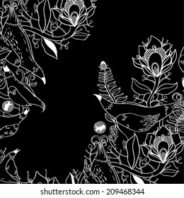 Vector decorative floral background, illustration with gorgeous ornamental frame.