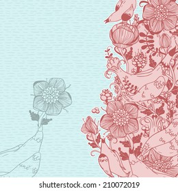 Vector decorative floral background, illustration with gorgeous ornamental frame.