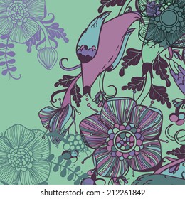 Vector decorative floral background, illustration with gorgeous ornamental frame. 