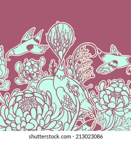Vector decorative floral background, illustration with gorgeous ornamental frame. 