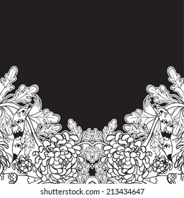 Vector decorative floral background, illustration with gorgeous ornamental frame. 