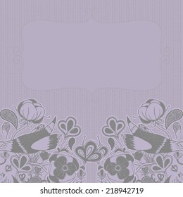 Vector decorative floral background, illustration with gorgeous ornamental frame. Pattern with unique flowers and birds. Can be used as greeting card, invitations,postcard.