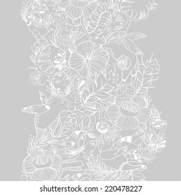 Vector decorative floral background, illustration with gorgeous ornamental frame. Pattern with unique flowers and birds. Can be used as greeting card, invitations,postcard