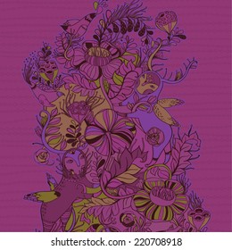 Vector decorative floral background, illustration with gorgeous ornamental frame. Pattern with unique flowers and birds. Can be used as greeting card, invitations,postcard.