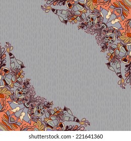 Vector decorative floral background, illustration with gorgeous ornamental frame. Pattern with unique flowers, birds and fabulous creatures. Can be used as greeting card, invitations,postcard.