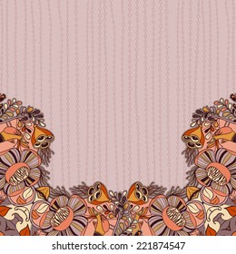 Vector decorative floral background, illustration with gorgeous ornamental frame. Pattern with unique flowers, birds and fabulous creatures. Can be used as greeting card, invitations, postcard. 