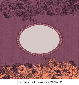 Vector decorative floral background, illustration with gorgeous ornamental frame. Pattern with unique flowers, birds and fabulous creatures. Can be used as greeting card, invitations, postcard.