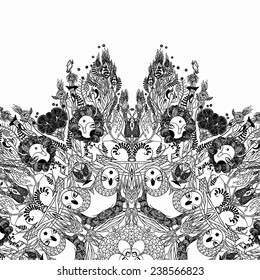 Vector decorative floral background, illustration with gorgeous ornamental frame. Pattern with unique flowers, plants, elements. Can be used as greeting card, invitations, postcard.