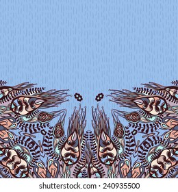 Vector decorative floral background, illustration with gorgeous ornamental frame. Pattern with unique flowers, plants, elements. Can be used as greeting card, invitations, postcard.