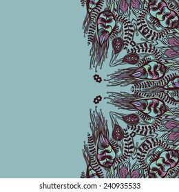 Vector decorative floral background, illustration with gorgeous ornamental frame. Pattern with unique flowers, plants, elements. Can be used as greeting card, invitations, postcard.