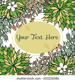 vector decorative floral card. Vintage frame with colored flowers. Wedding or greeting card