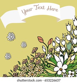 vector decorative floral card. Vintage frame with colored flowers. Wedding or greeting card