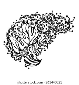 Vector decorative floral element in hand made style of zentangle drawing isolated on white