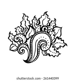 Vector decorative floral element in hand made style of zentangle drawing isolated on white