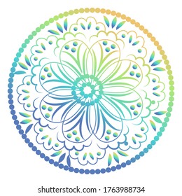 Vector de elementos decorativos florales.Mandala.Flor de gradiente colorido sobre fondo blanco
