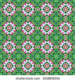 Vector decorative floral embroidery seamless pattern, ornament for textile, kerchief, pillow or handbag decor. Bohemian style background in green, blue and beige colors.