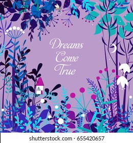 Vector decorative floral frame with forest elements. Doodles background for summer open air projects, cards, packaging, and other design