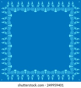 Vector decorative floral frame on blue background. Vector illustration.