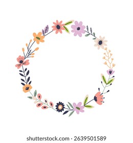 vector decorative floral frame on white background, flat style
