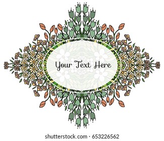 vector decorative floral frame. Vintage banner with colored flowers. Wedding or greeting card