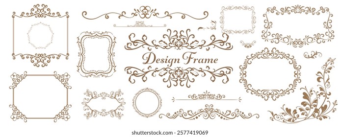 Vector Decorative floral ornament. Collection of luxury frames, borders and corners with ornate swirls, for greeting cards, wedding invitations, restaurant menu, royal certificates.