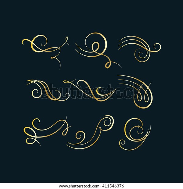 Vector Decorative Florish Set. Royal Golden\
Decorative Flourishes. Elegant Calligraphy Elements for Greetings,\
Cards, Invitation and\
Certificates.