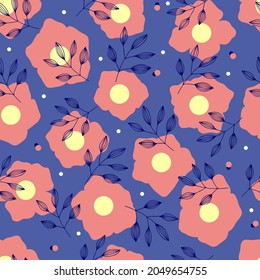 Vector decorative flowers seamless pattern . Vintage floral repeat texture for fabric, wallpaper or wrapping paper. Flowers, lines and dots.