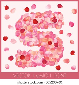 Vector decorative font with realistic rose petals text effect. Letter S
