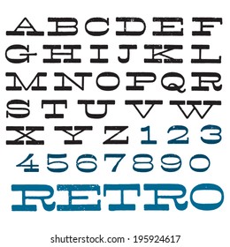 Vector decorative font. Vintage retro type. Upper case letters and digits. See my portfolio for lower case letters!