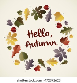 Vector decorative frame of autumn leaves. Card from the leaves of oak, chestnut, linden, maple