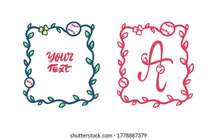 Marco decorativo vectorial para el béisbol. Letra "A", monograma. Ilustración de una postal, afiche.