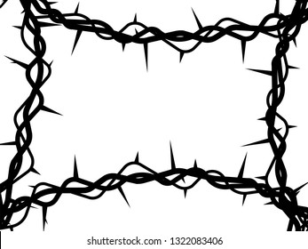 Vector decorative frame branch of thorns. The symbol of Christian Easter, the resurrection. The element is isolated on a light background.