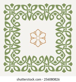 Vector decorative frame in the Celtic style with a decorative flower in the center