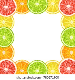 Vector decorative frame from citrus slices - lime, grapefruit, lemon, orange