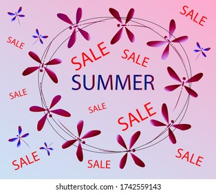 It is vector decorative frame with dragonflys and illustration about summer sale one can use for web and print.