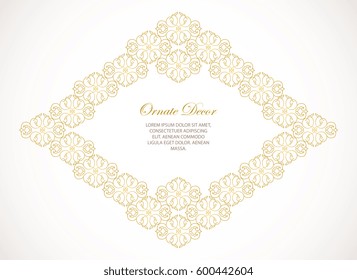 Vector decorative frame  in eastern style. Elegant element for design template, place for text.Floral border. Lace decor for birthday and greeting card, wedding invitation.